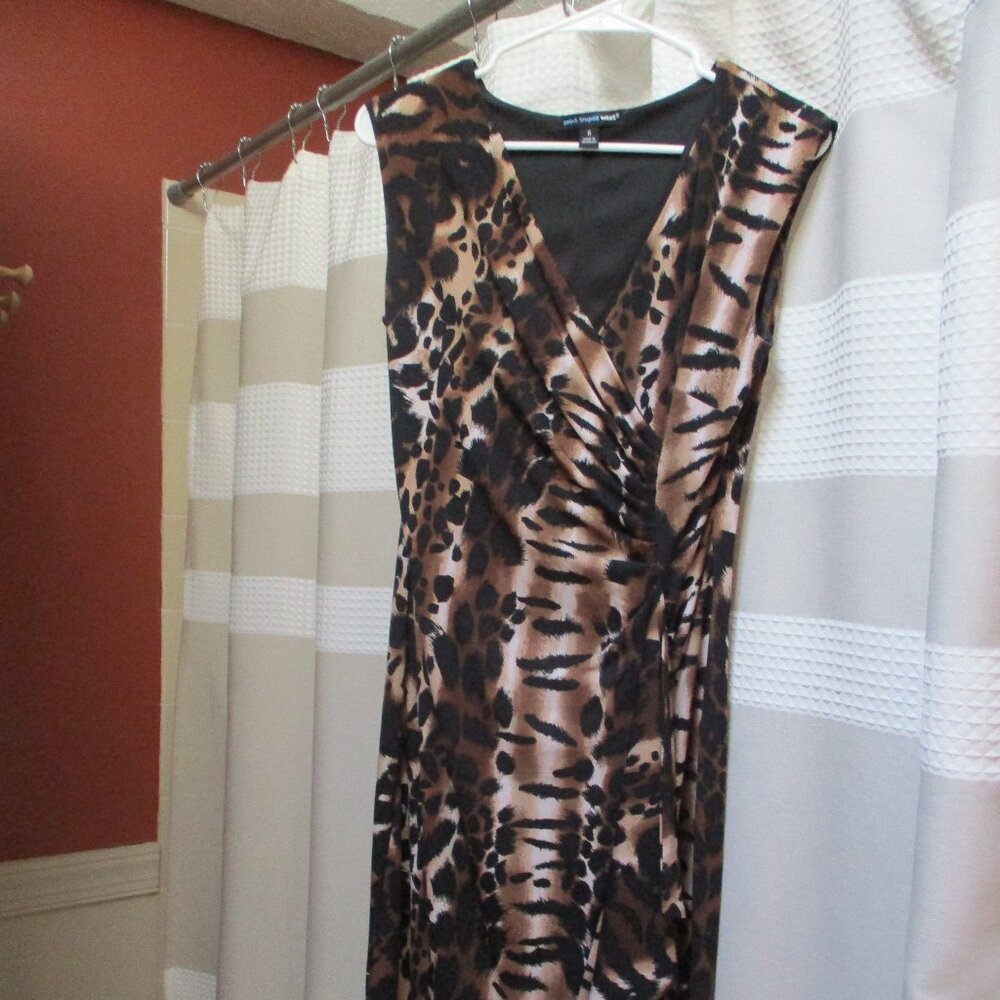 Saint Laurent Animal Print Dress Size 6 V Neck Sleeveless Mid Length Slant Hem